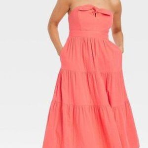 Strapless Midi Dress (Red/Dark Pink)